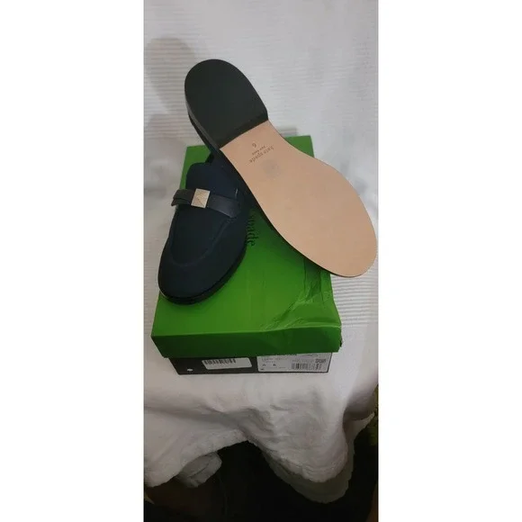 Kate Spade Deco Bow Suede Loafers Navy‎ Blue Women's Size 6 NWB - Picture 4 of 5